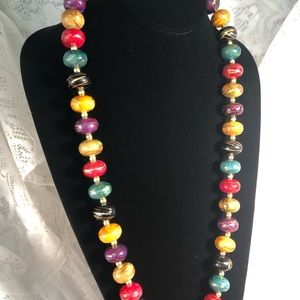 Vintage Multi-Colored Painted Beaded Necklace.